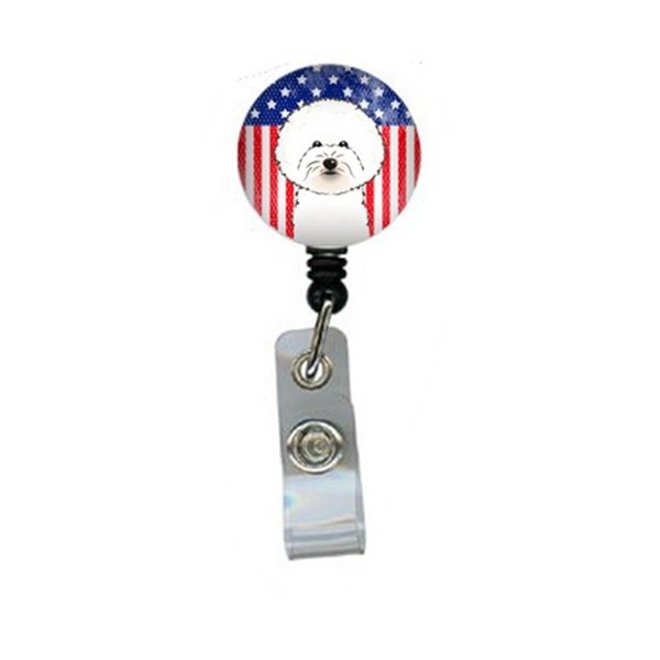 Teachers Aid American Flag & Bichon Frise Retractable Badge Reel TE714699